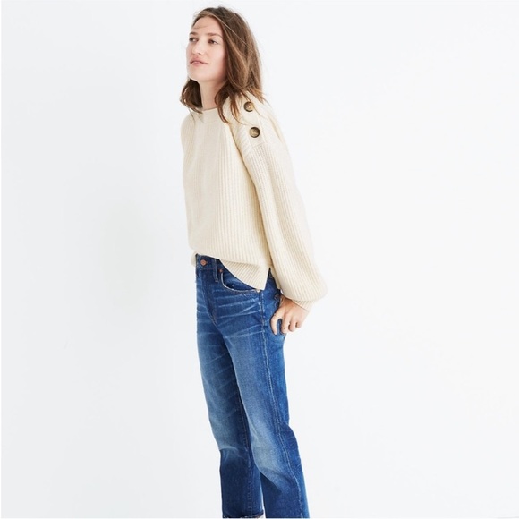 Madewell Beige Button-Shoulder Sweater wool warm winter cabin core cottage - Picture 15 of 15